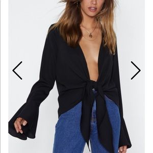 Black tie front blouse